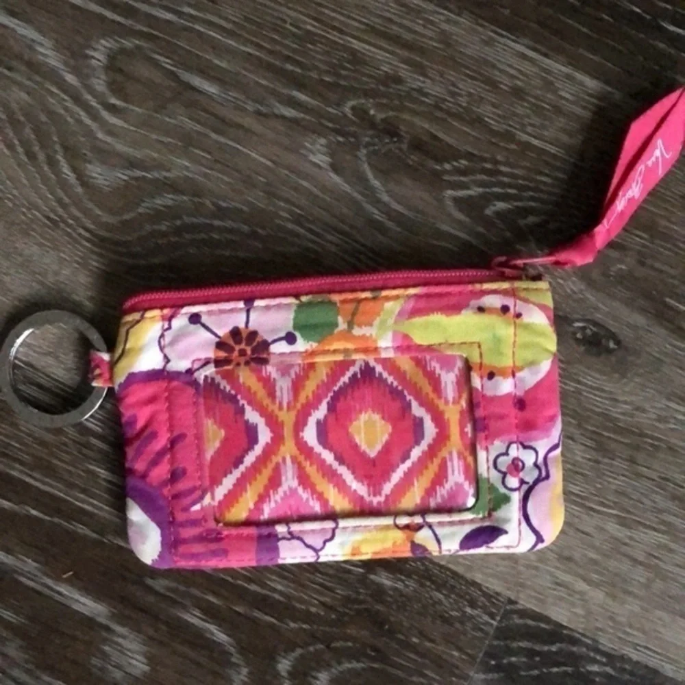 Vera Bradley pink Floral zip ID case keychain card holder